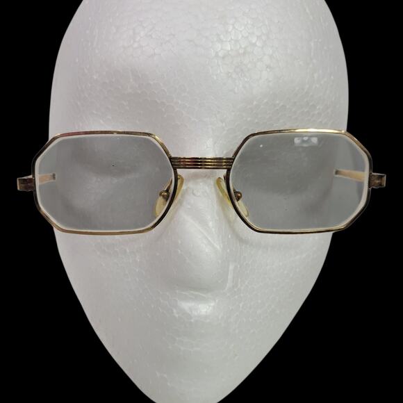 Frame France Heptagon 14K Eye Glasses Vintage Metal Wire Gold Stamped Eyeglasses - Picture 3 of 15